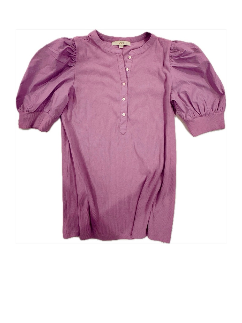 LOFT Lilac Button-Front Ribbed Top size medium